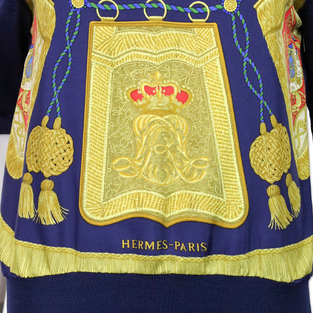Hermès Navy Poste et Cavalerie Silk Carré Polo Sweater