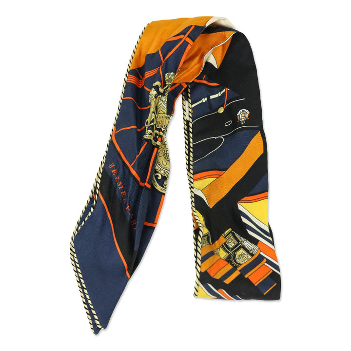 Hermès Noir/Orange/Crème Springs Springs Baguette Silk Twilly