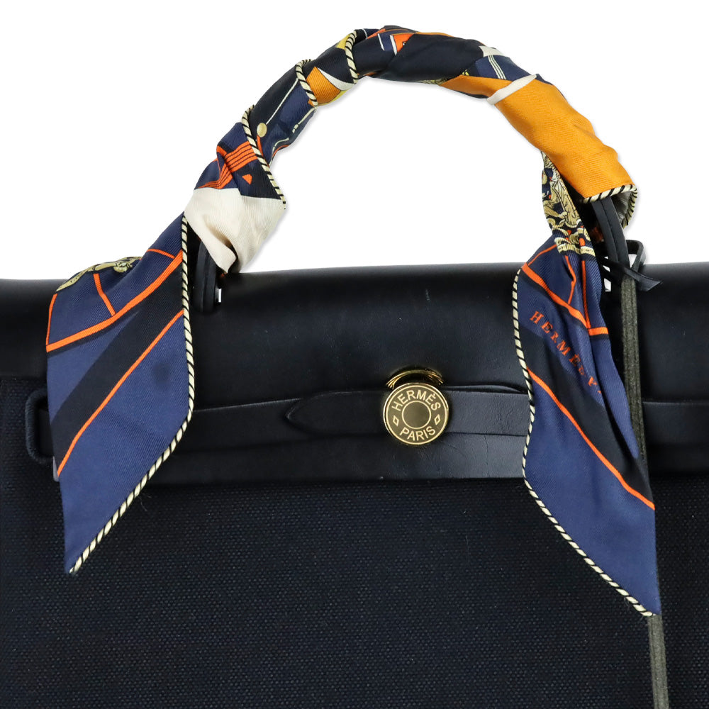 Hermès Noir/Orange/Crème Springs Springs Baguette Silk Twilly