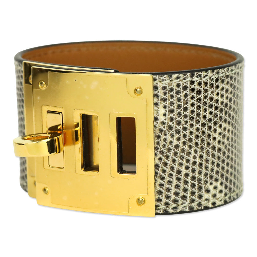 Hermès Ombre Lizard Gold Plated Kelly Dog Cuff Bracelet