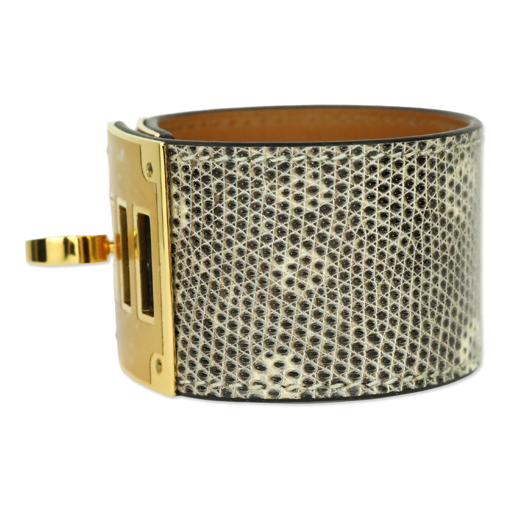 Hermès Ombre Lizard Gold Plated Kelly Dog Cuff Bracelet