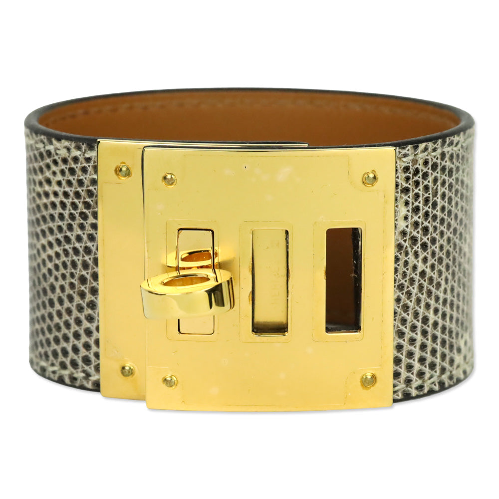 Hermès Ombre Lizard Gold Plated Kelly Dog Cuff Bracelet
