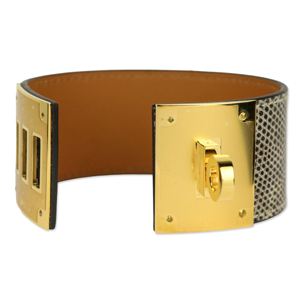 Hermès Ombre Lizard Gold Plated Kelly Dog Cuff Bracelet