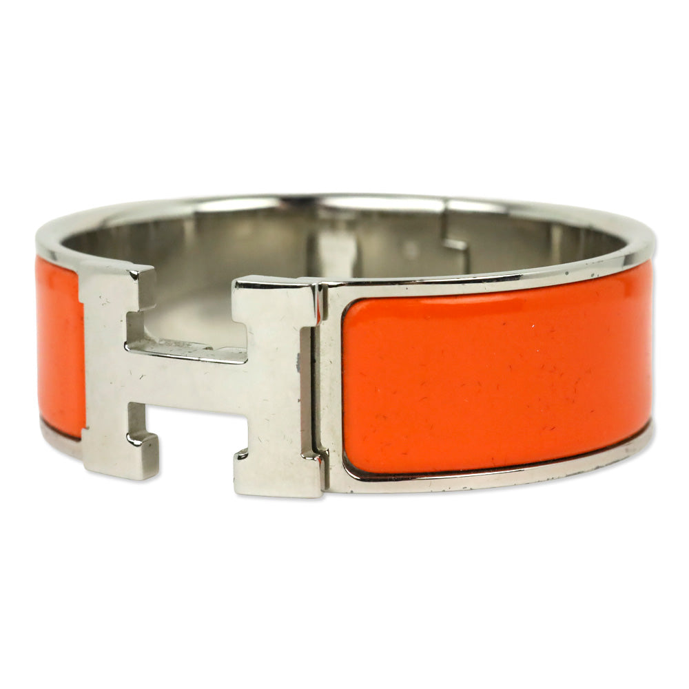 Hermès Orange Enamel Silver Clic Clac H Bracelet