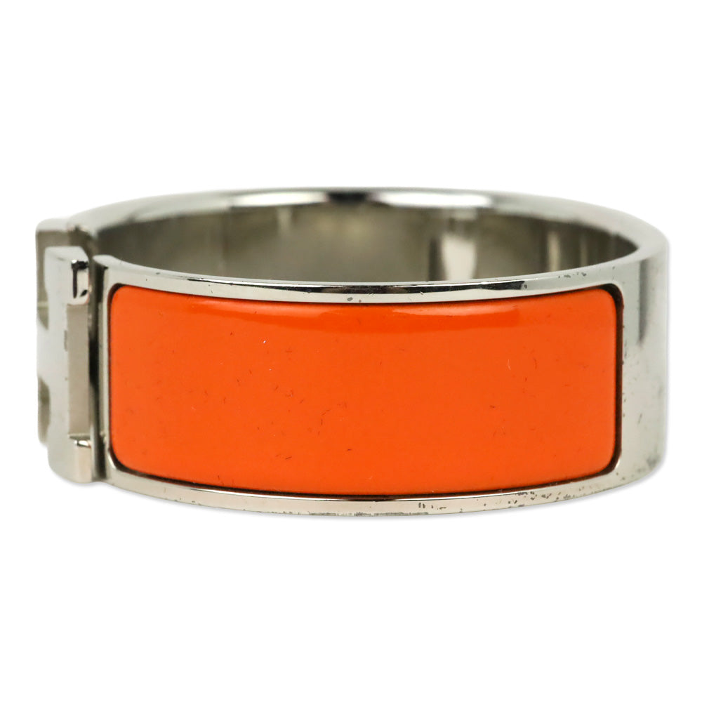 Hermès Orange Enamel Silver Clic Clac H Bracelet