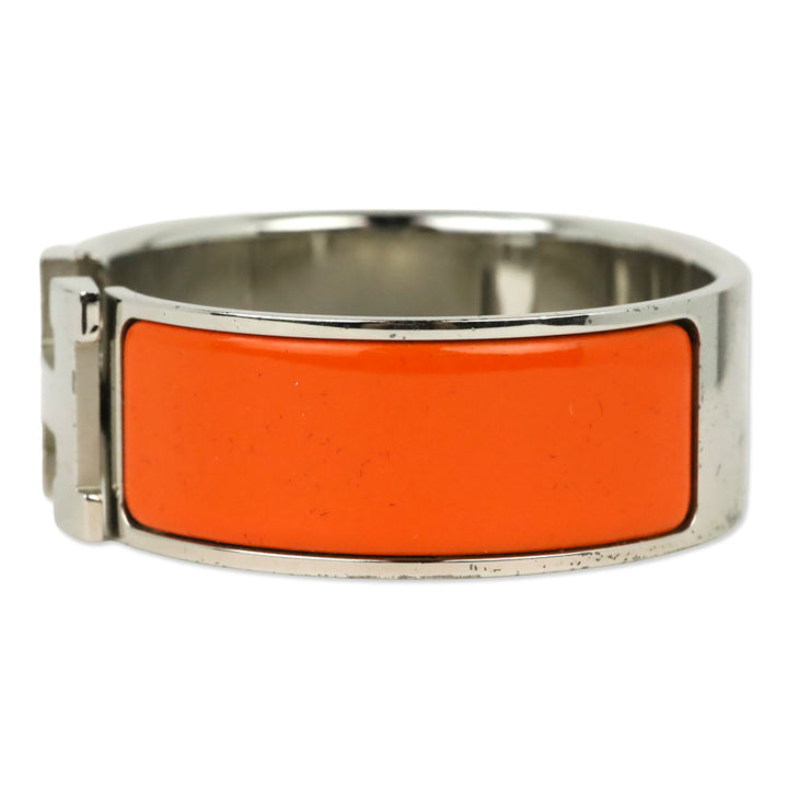 Hermès Orange Enamel Silver Clic Clac H Bracelet