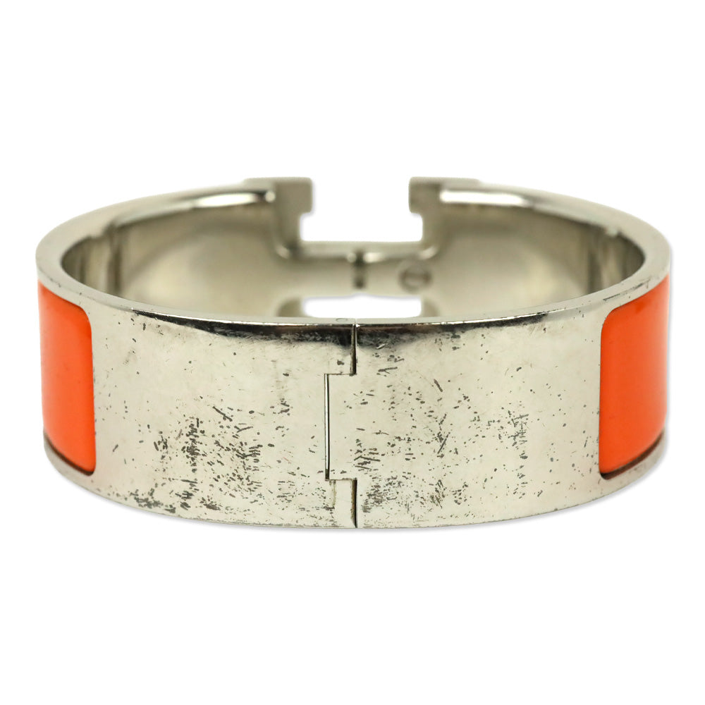 Hermès Orange Enamel Silver Clic Clac H Bracelet