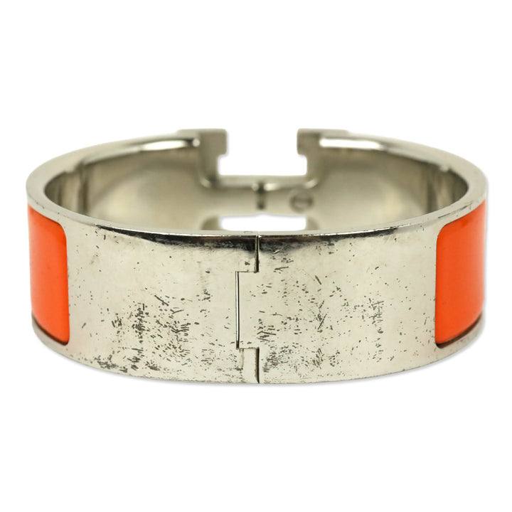 Hermès Orange Enamel Silver Clic Clac H Bracelet