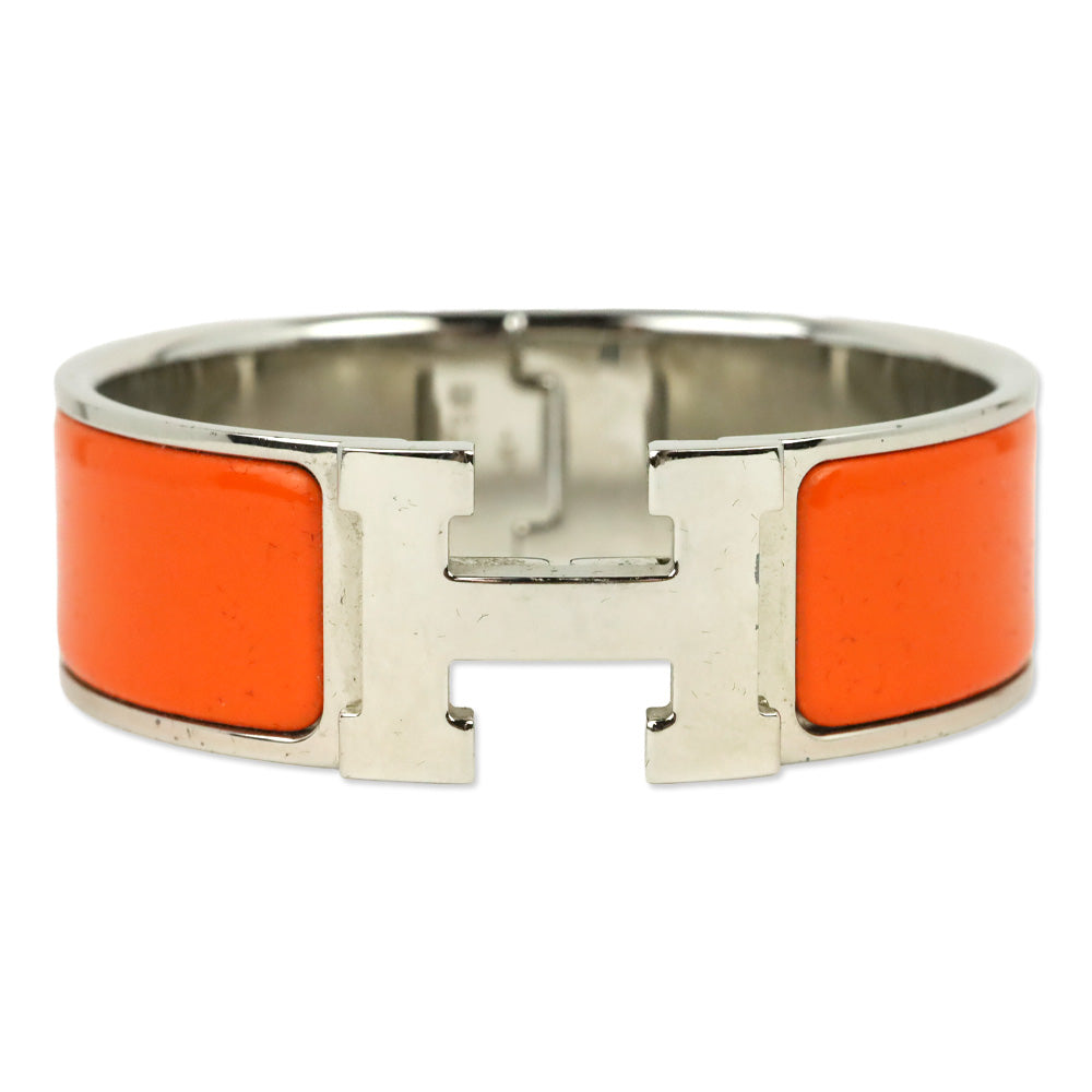 Hermès Orange Enamel Silver Clic Clac H Bracelet