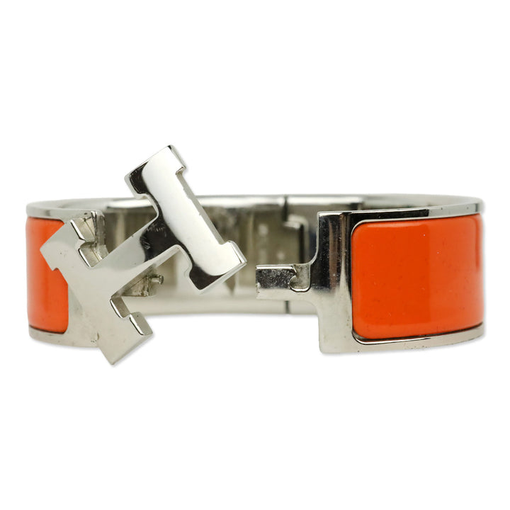 Hermès Orange Enamel Silver Clic Clac H Bracelet