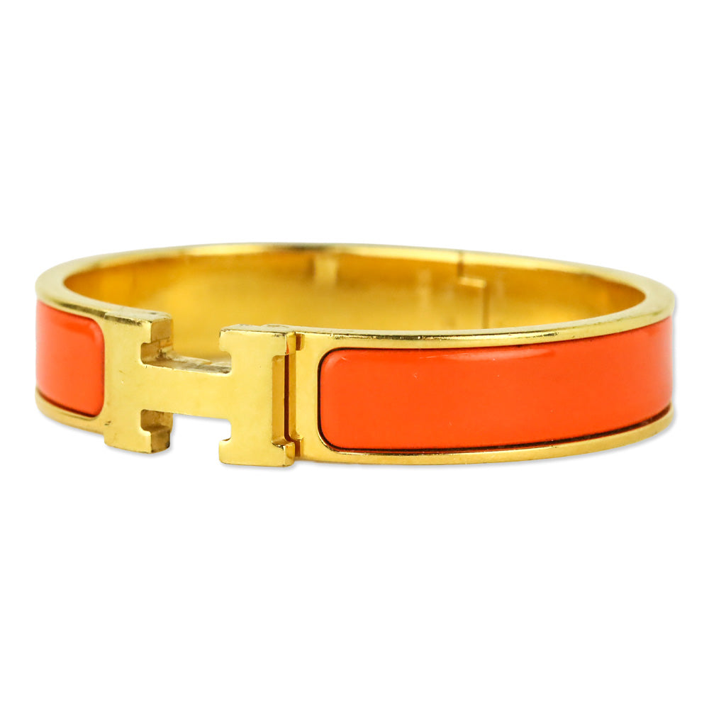 Hermès Orange Fruité Enamel Yellow Gold Clic H Bracelet