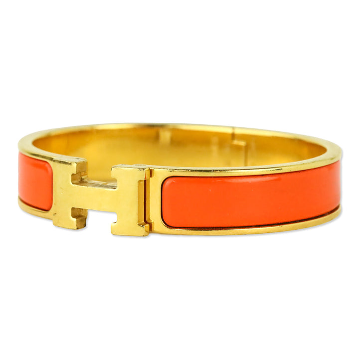 Hermès Orange Fruité Enamel Yellow Gold Clic H Bracelet