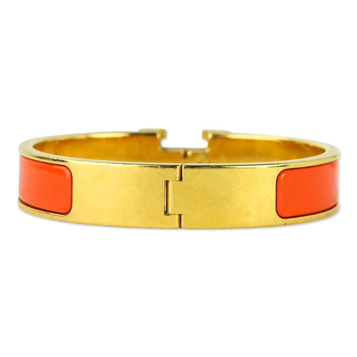 Hermès Orange Fruité Enamel Yellow Gold Clic H Bracelet