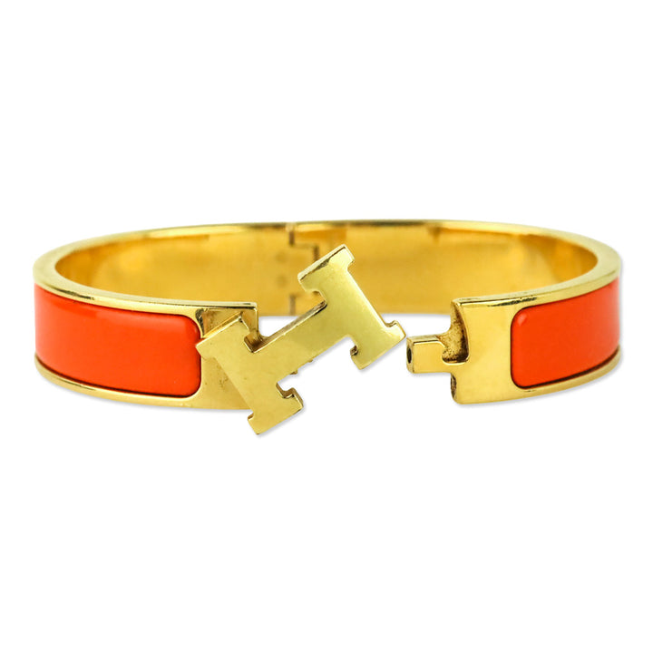 Hermès Orange Fruité Enamel Yellow Gold Clic H Bracelet