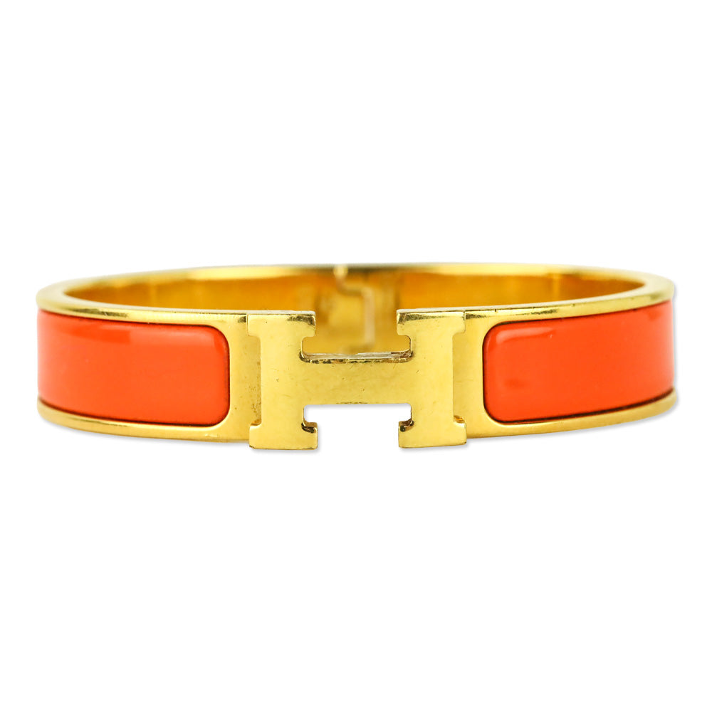 Hermès Orange Fruité Enamel Yellow Gold Clic H Bracelet