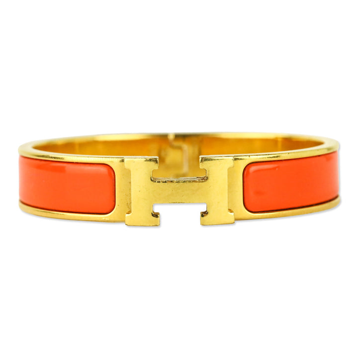 Hermès Orange Fruité Enamel Yellow Gold Clic H Bracelet