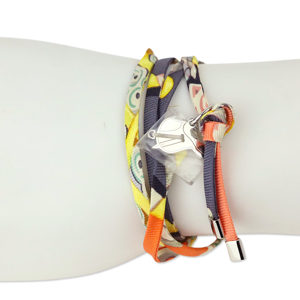 Hermès Orange Silk Silver Saddle Charm Tourbillon Necklace