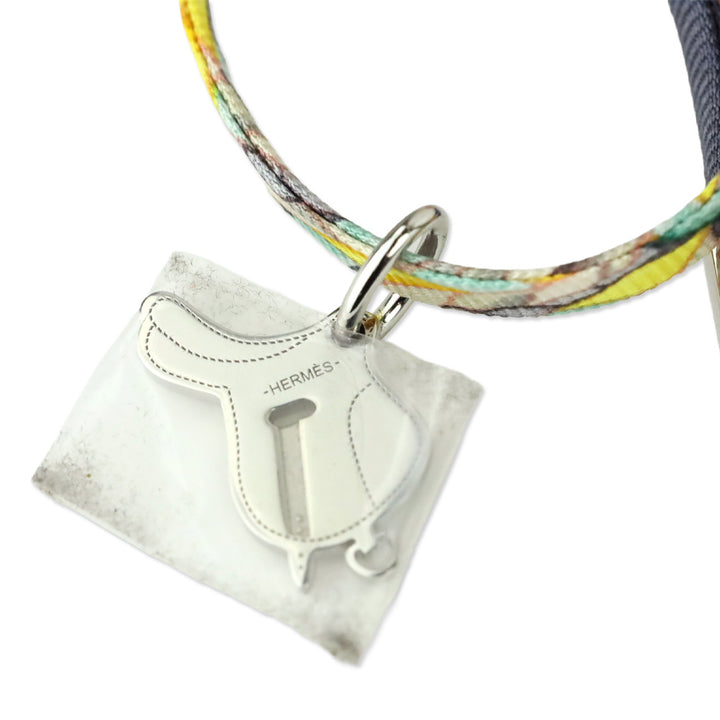 Hermès Orange Silk Silver Saddle Charm Tourbillon Necklace