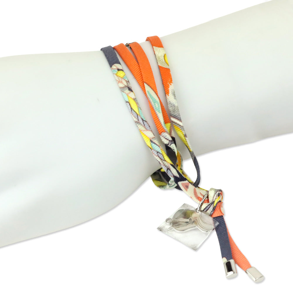 Hermès Orange Silk Silver Saddle Charm Tourbillon Necklace