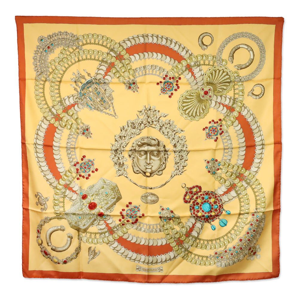 Hermès Orange/Peach "Kosmima" Carré 90 Silk Scarf