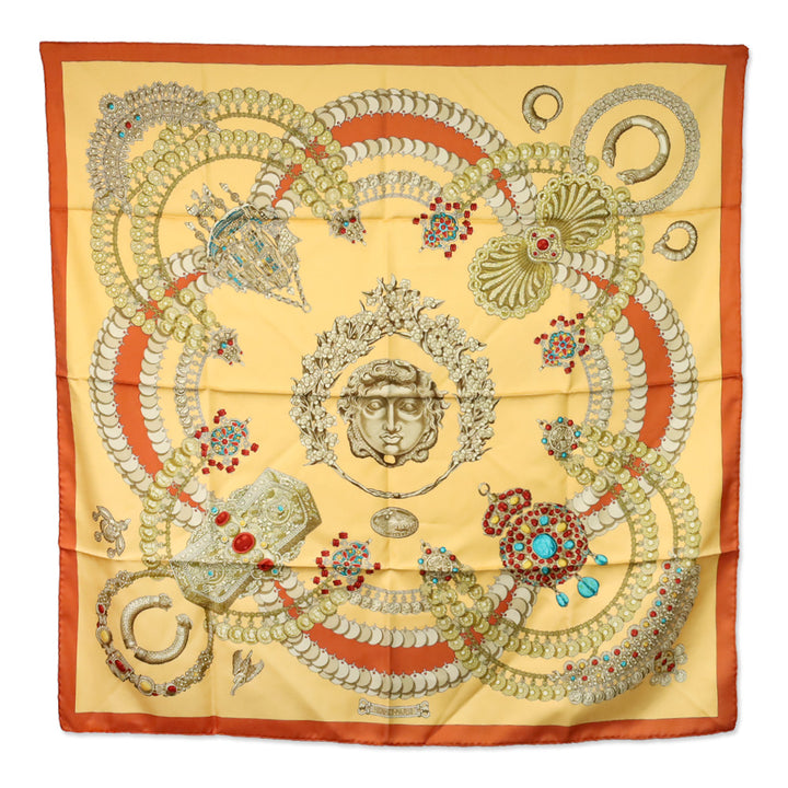 Hermès Orange/Peach "Kosmima" Carré 90 Silk Scarf
