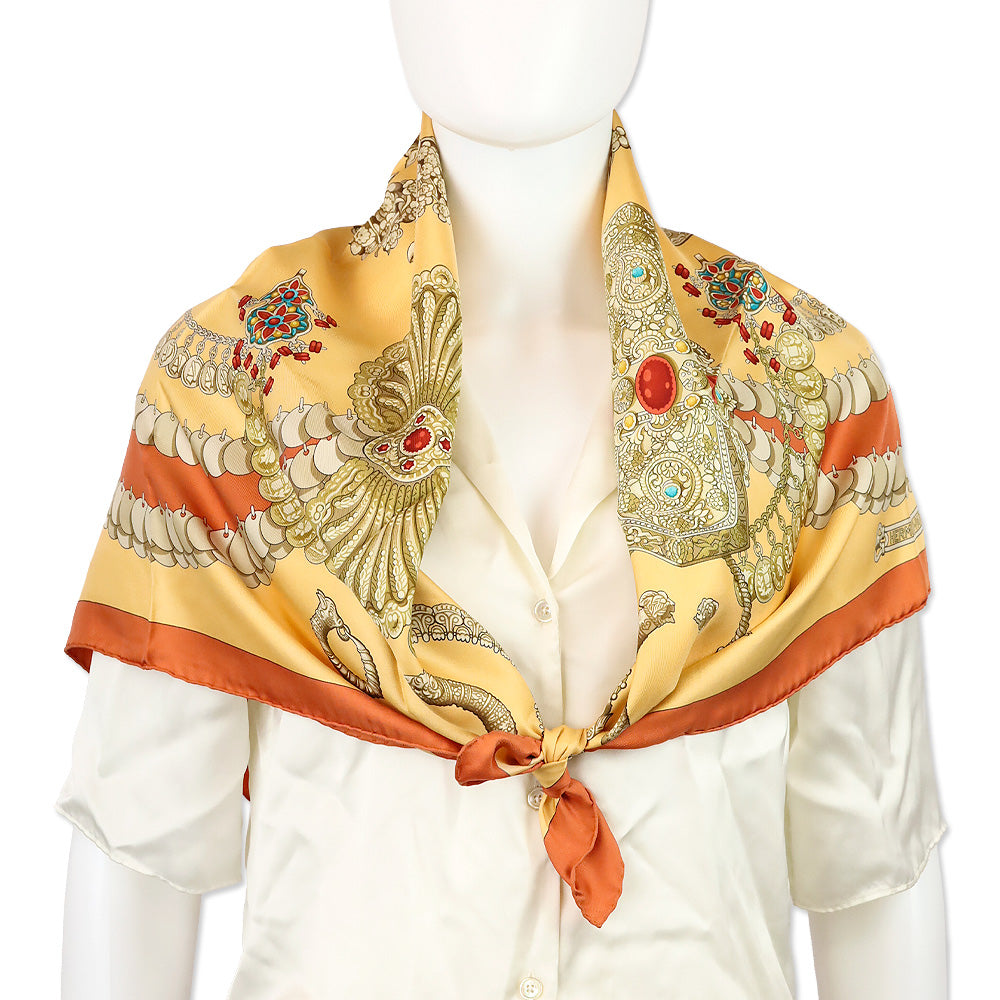 Hermès Orange/Peach "Kosmima" Carré 90 Silk Scarf
