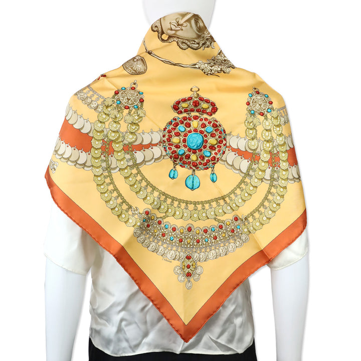 Hermès Orange/Peach "Kosmima" Carré 90 Silk Scarf