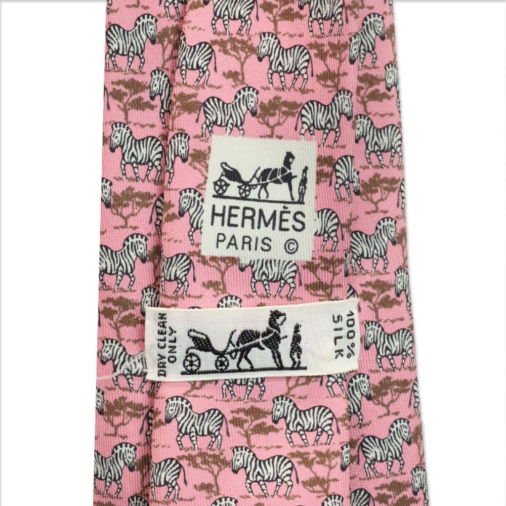 Hermès Pink Zebra Print Silk Tie