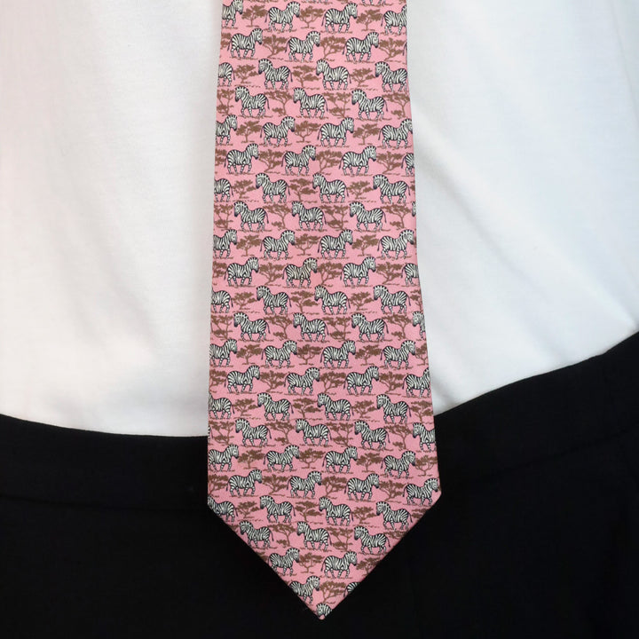 Hermès Pink Zebra Print Silk Tie