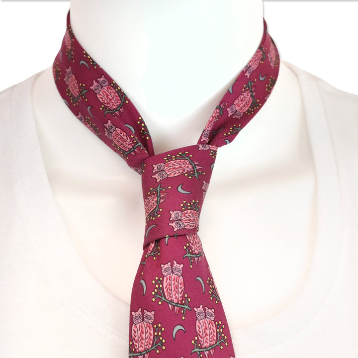 Hermès Purple Owl Crescent Moon Pattern Silk Tie