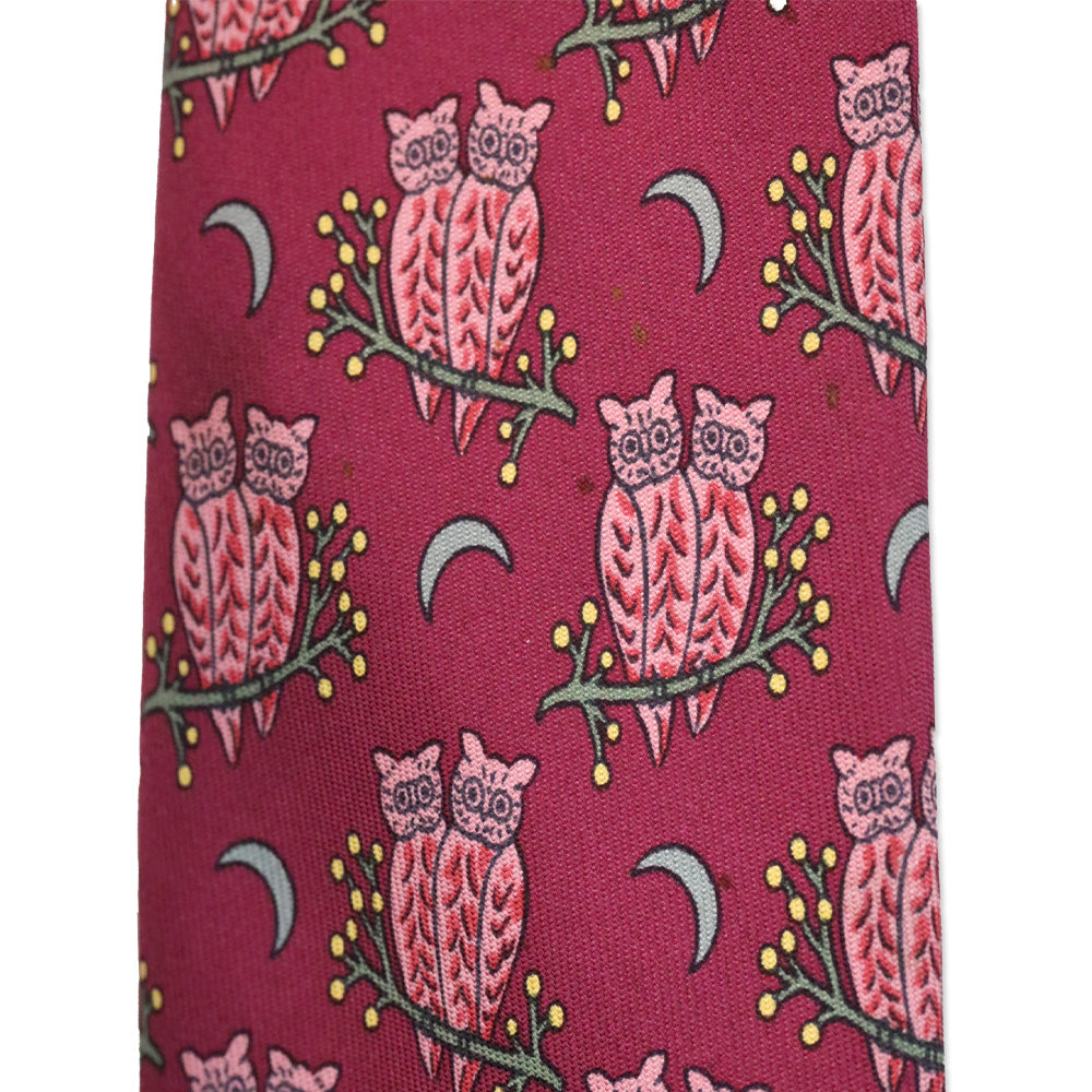 Hermès Purple Owl Crescent Moon Pattern Silk Tie