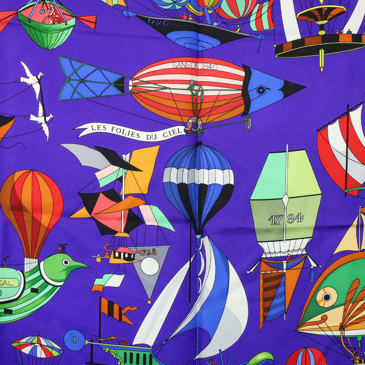 Hermès Purple "Les Folies du Ciel" Silk Scarf