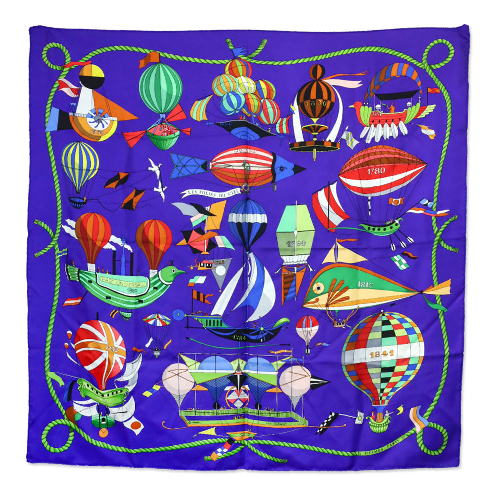 Hermès Purple "Les Folies du Ciel" Silk Scarf