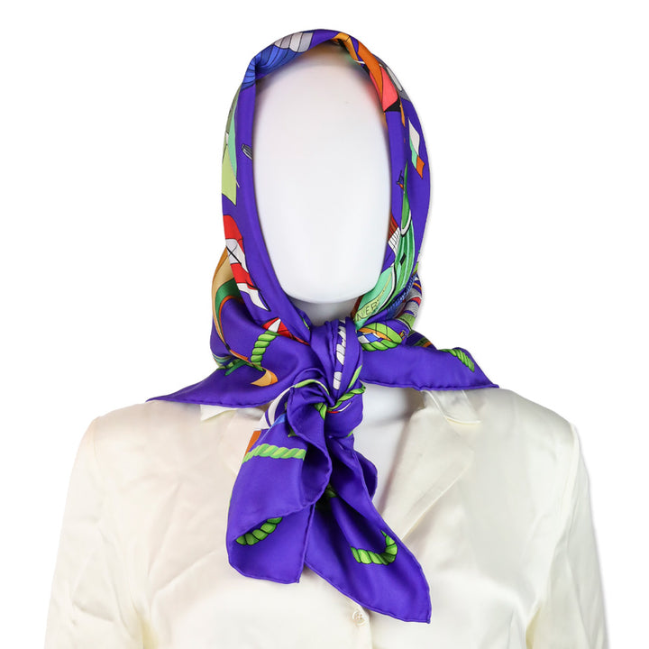 Hermès Purple "Les Folies du Ciel" Silk Scarf
