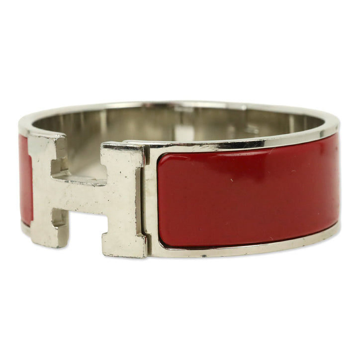 Hermès Red Enamel Palladium Plated Clic Clac H Bracelet