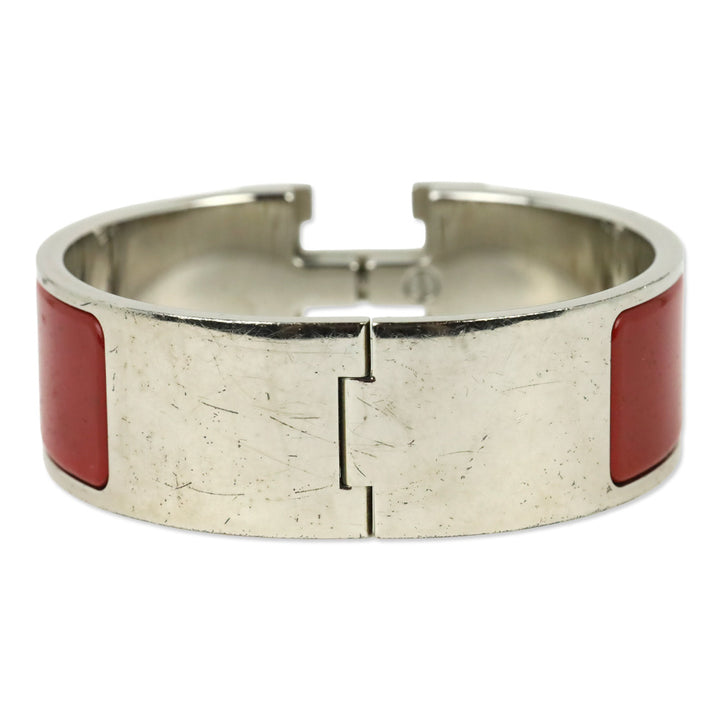 Hermès Red Enamel Palladium Plated Clic Clac H Bracelet