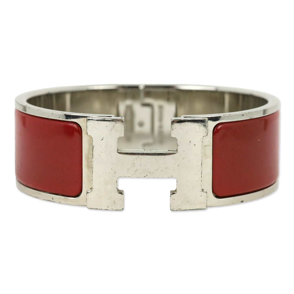 Hermès Red Enamel Palladium Plated Clic Clac H Bracelet