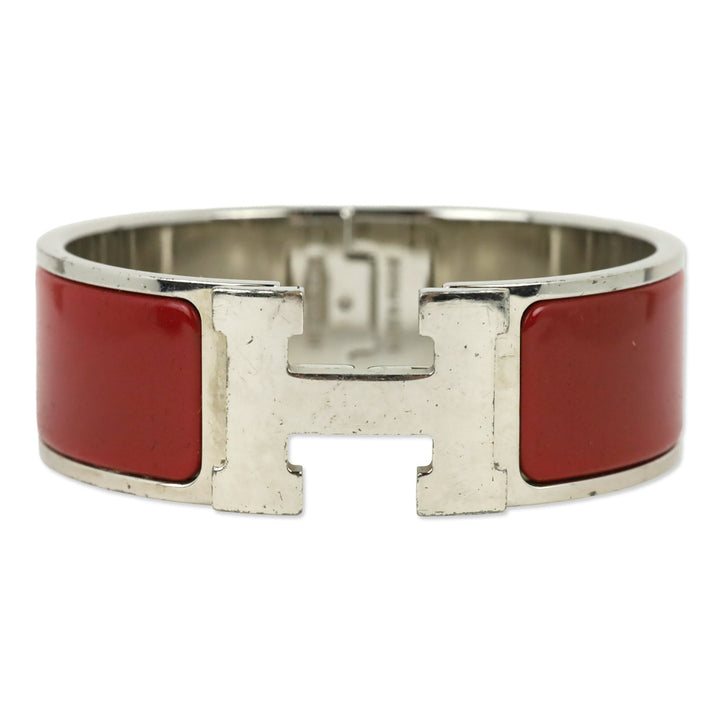 Hermès Red Enamel Palladium Plated Clic Clac H Bracelet
