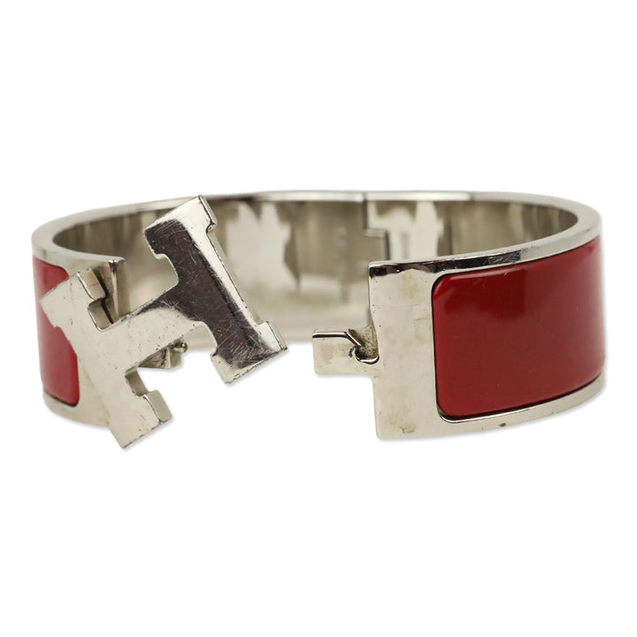 Hermès Red Enamel Palladium Plated Clic Clac H Bracelet