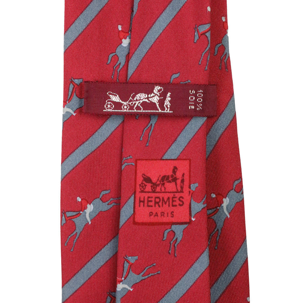 Hermès Red Stripe Racehorse Silk Tie