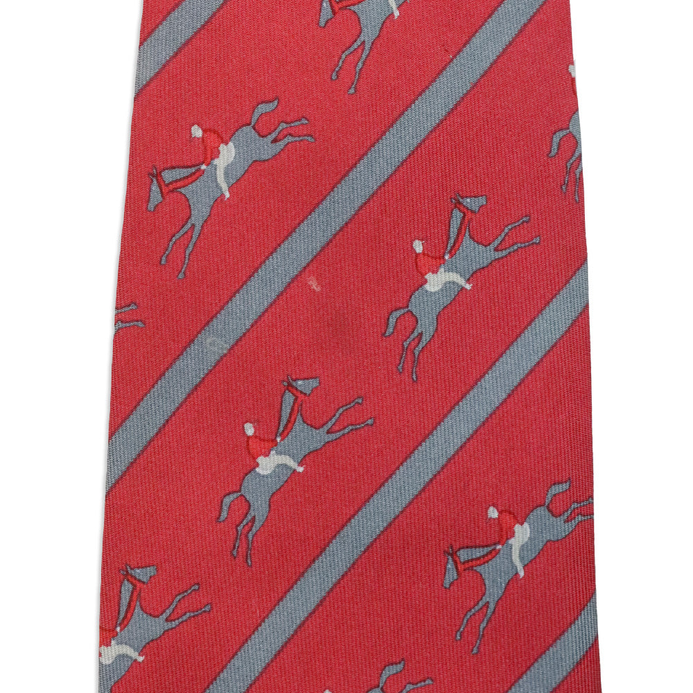 Hermès Red Stripe Racehorse Silk Tie