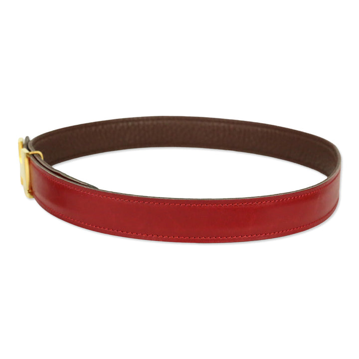 Hermès Reversible Rouge H/Brown Leather Gold Mini Constance Buckle Thin Belt