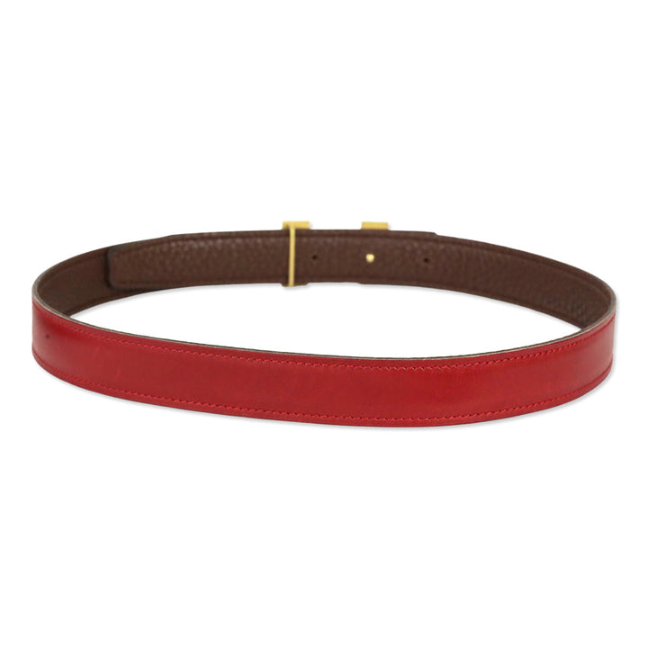 Hermès Reversible Rouge H/Brown Leather Gold Mini Constance Buckle Thin Belt