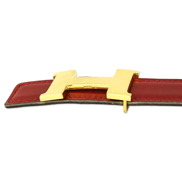 Hermès Reversible Rouge H/Brown Leather Gold Mini Constance Buckle Thin Belt