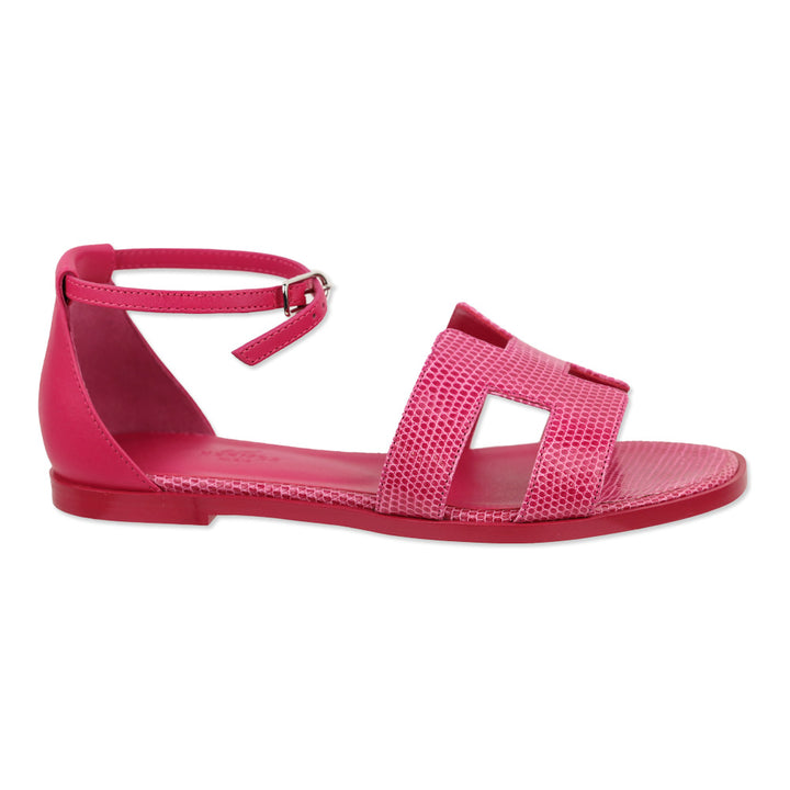 Hermès Rose Flash Lizard Santorini Sandals Palladium Hardware
