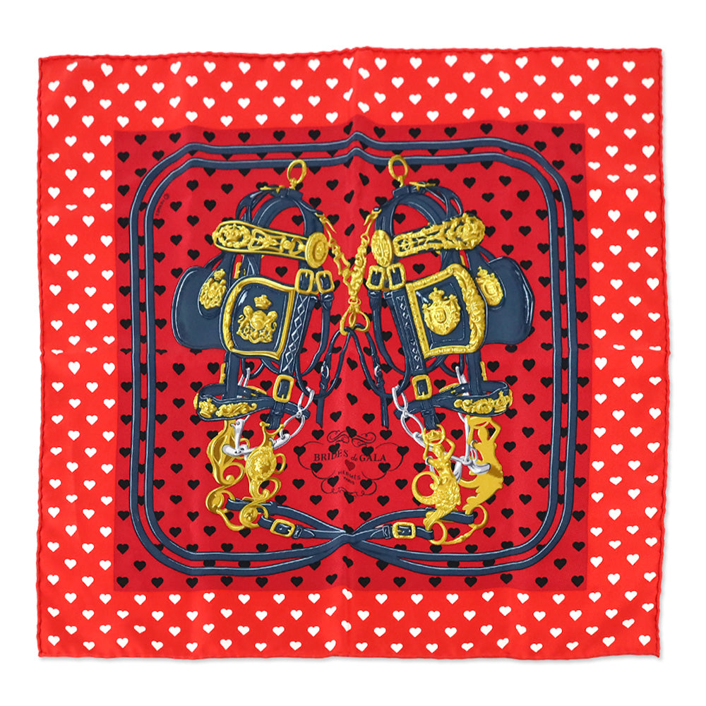 Hermès Rouge Bordeaux Brides de Gala Love Gavroche Twill Silk Scarf 45cm