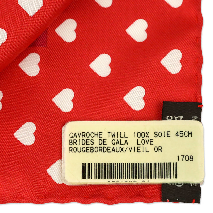 Hermès Rouge Bordeaux Brides de Gala Love Gavroche Twill Silk Scarf 45cm