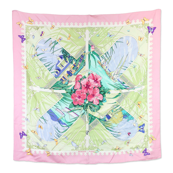 Hermès Varangues By Dimitri R. Pink Twill Silk Scarf