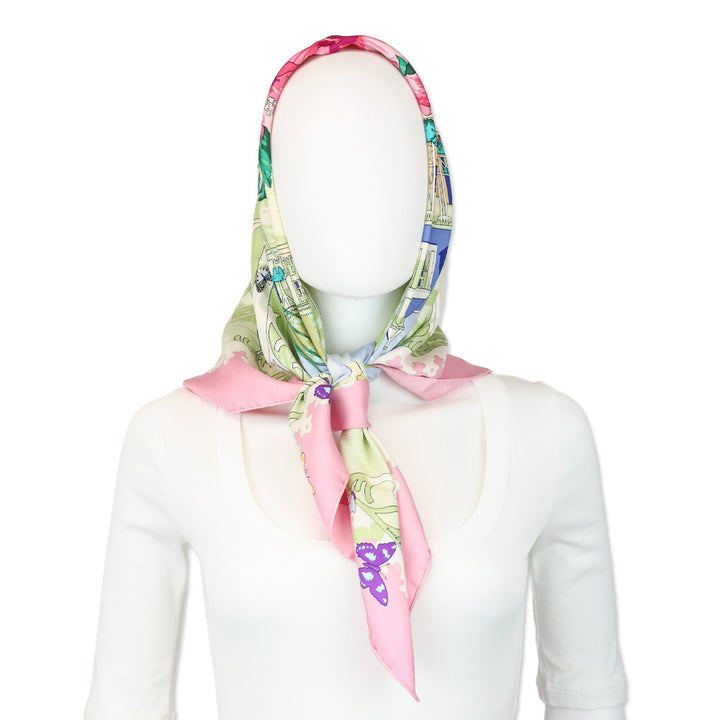Hermès Varangues By Dimitri R. Pink Twill Silk Scarf