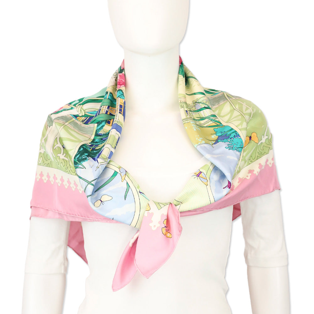 Hermès Varangues By Dimitri R. Pink Twill Silk Scarf